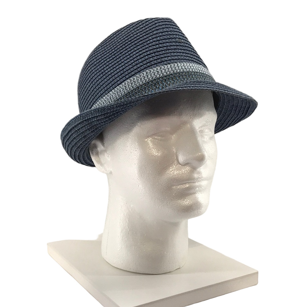 B BLOCK HEADWARE—Men's Stylish Blue Paper-Straw Fedora Hat—XL